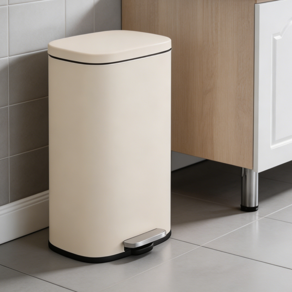 8 Gallon Step Trash Can Limestone Beige Fingerprint Resistant